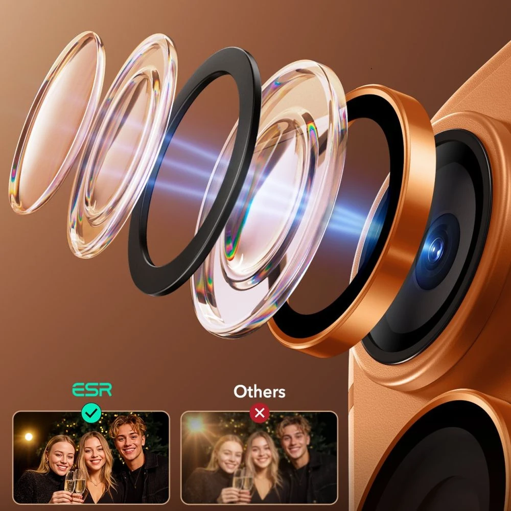 ESR Armorite Camera Lens Glass for iPhone 17 Pro / Max / 15 Pro / Max / 16 Pro / Max / 17 Pro / Max - Oranžinis