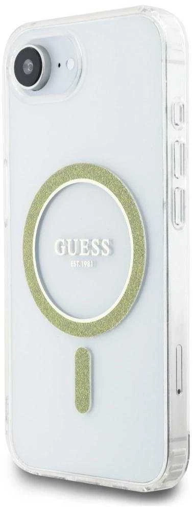 Guess IML Glitter Circle MagSafe iPhone 16e dėklas – skaidrus