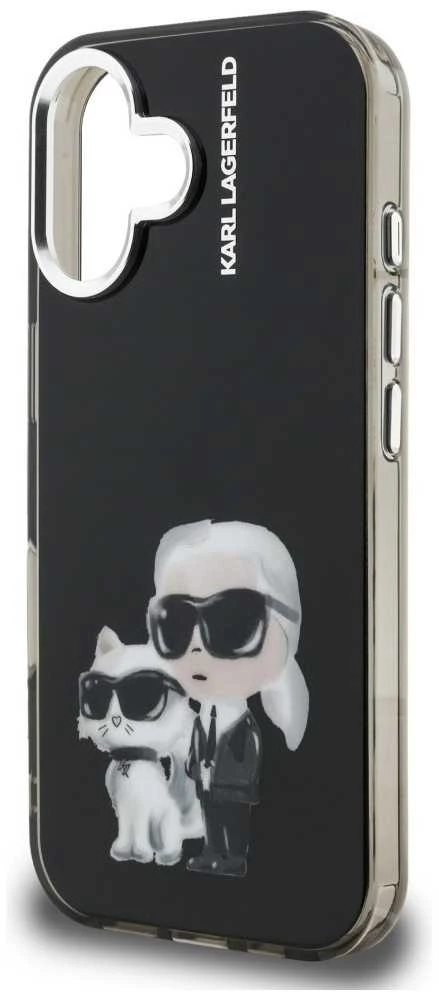 Karl Lagerfeld IML Aquarelle Karl and Choupette dėklas Apple iPhone 16 juodos spalvos