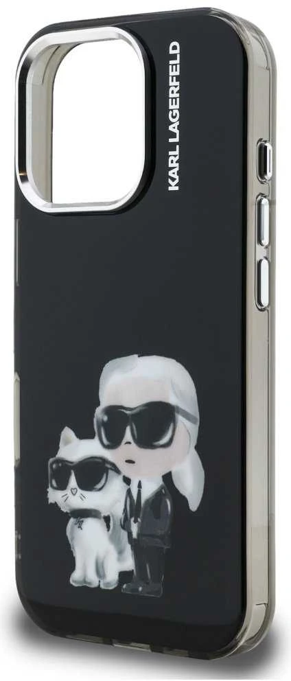 Karl Lagerfeld IML Aquarelle Karl and Choupette dėklas Apple iPhone 16 Pro juodos spalvos