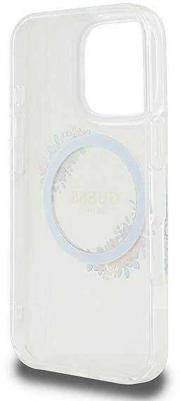 Guess GUHMP16LHFWFCT Apple iPhone 16 Pro 6.3″ transprent kietas dėklas IML Flowers Wreath MagSafe