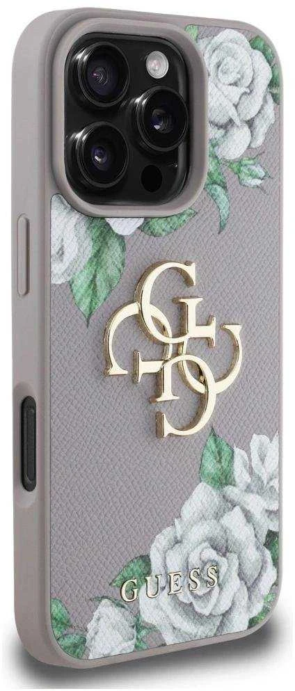 Dėklas Guess Grained Roses Big 4G logo Apple iPhone 16 Pro violetinės spalvos