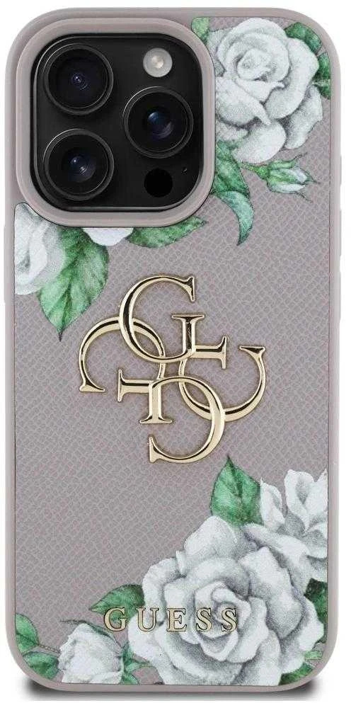 Dėklas Guess Grained Roses Big 4G logo Apple iPhone 16 Pro violetinės spalvos