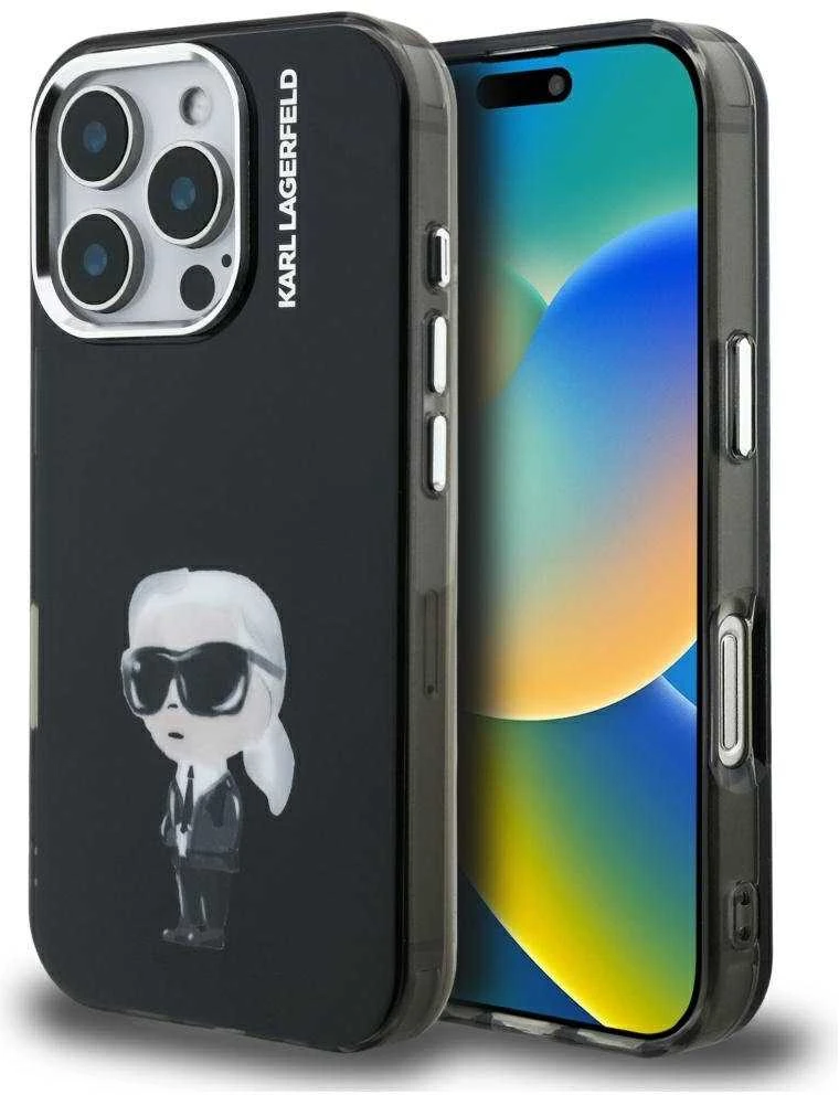 Karl Lagerfeld IML Aquarelle Karl dėklas Apple iPhone 16 Pro Max juodos spalvos