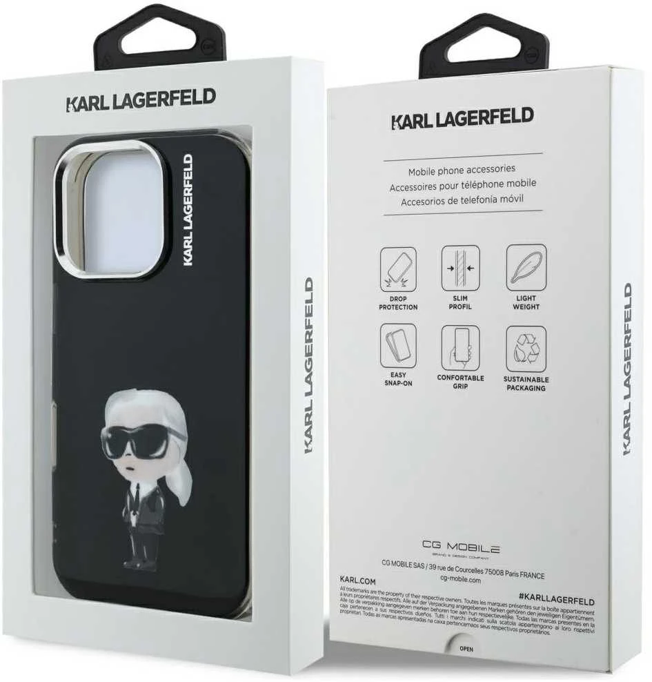 Karl Lagerfeld IML Aquarelle Karl dėklas Apple iPhone 16 Pro Max juodos spalvos