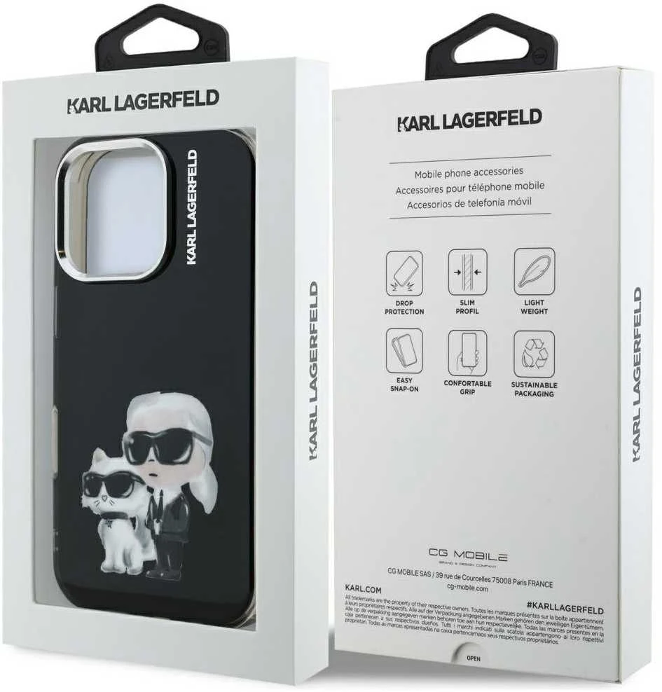 Karl Lagerfeld IML Aquarelle Karl and Choupette dėklas Apple iPhone 16 Pro Max juodos spalvos