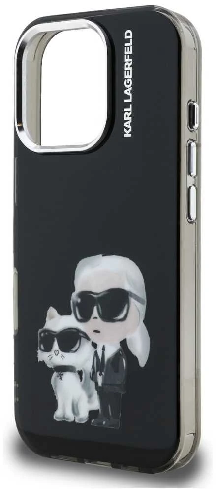 Karl Lagerfeld IML Aquarelle Karl and Choupette dėklas Apple iPhone 16 Pro Max juodos spalvos