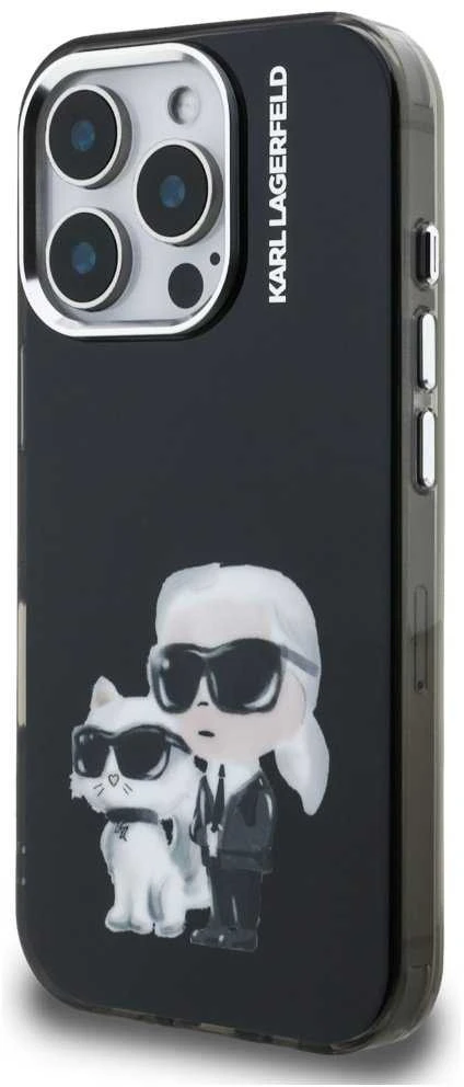 Karl Lagerfeld IML Aquarelle Karl and Choupette dėklas Apple iPhone 16 Pro Max juodos spalvos