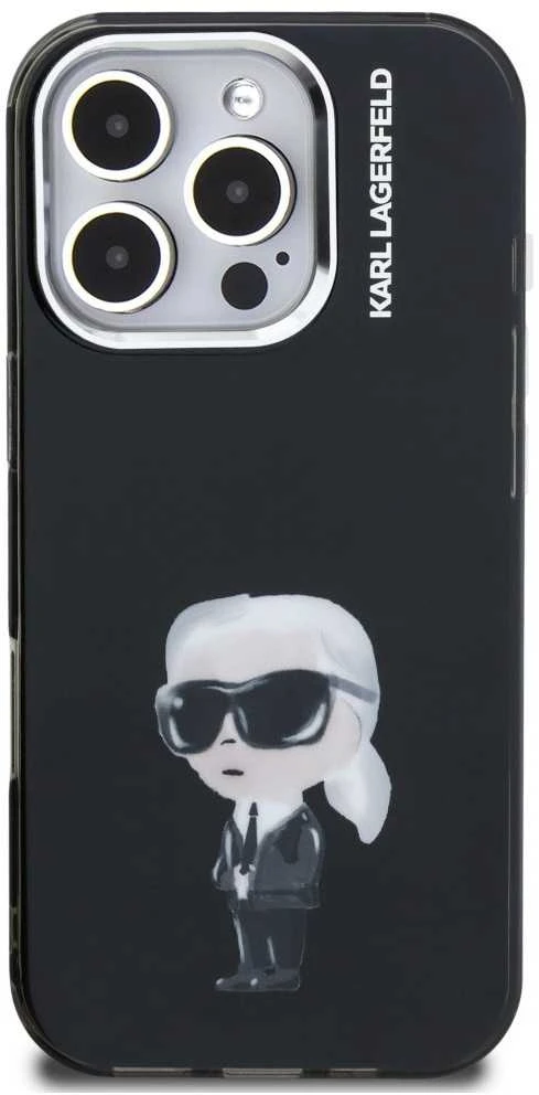 Karl Lagerfeld IML Aquarelle Karl dėklas Apple iPhone 16 Pro Max juodos spalvos