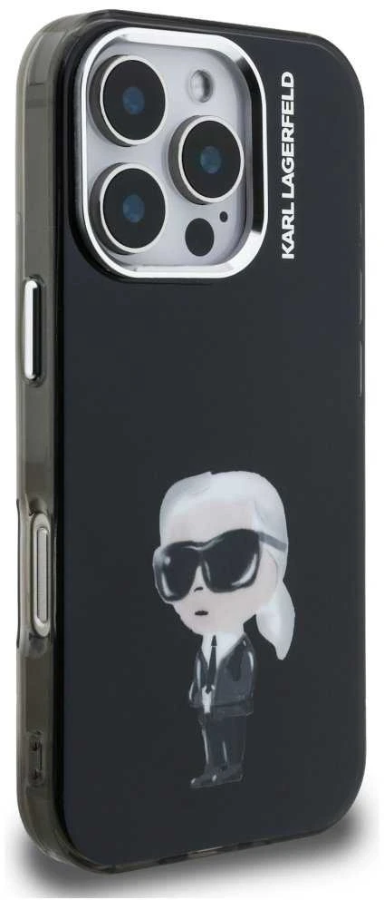 Karl Lagerfeld IML Aquarelle Karl dėklas Apple iPhone 16 Pro Max juodos spalvos