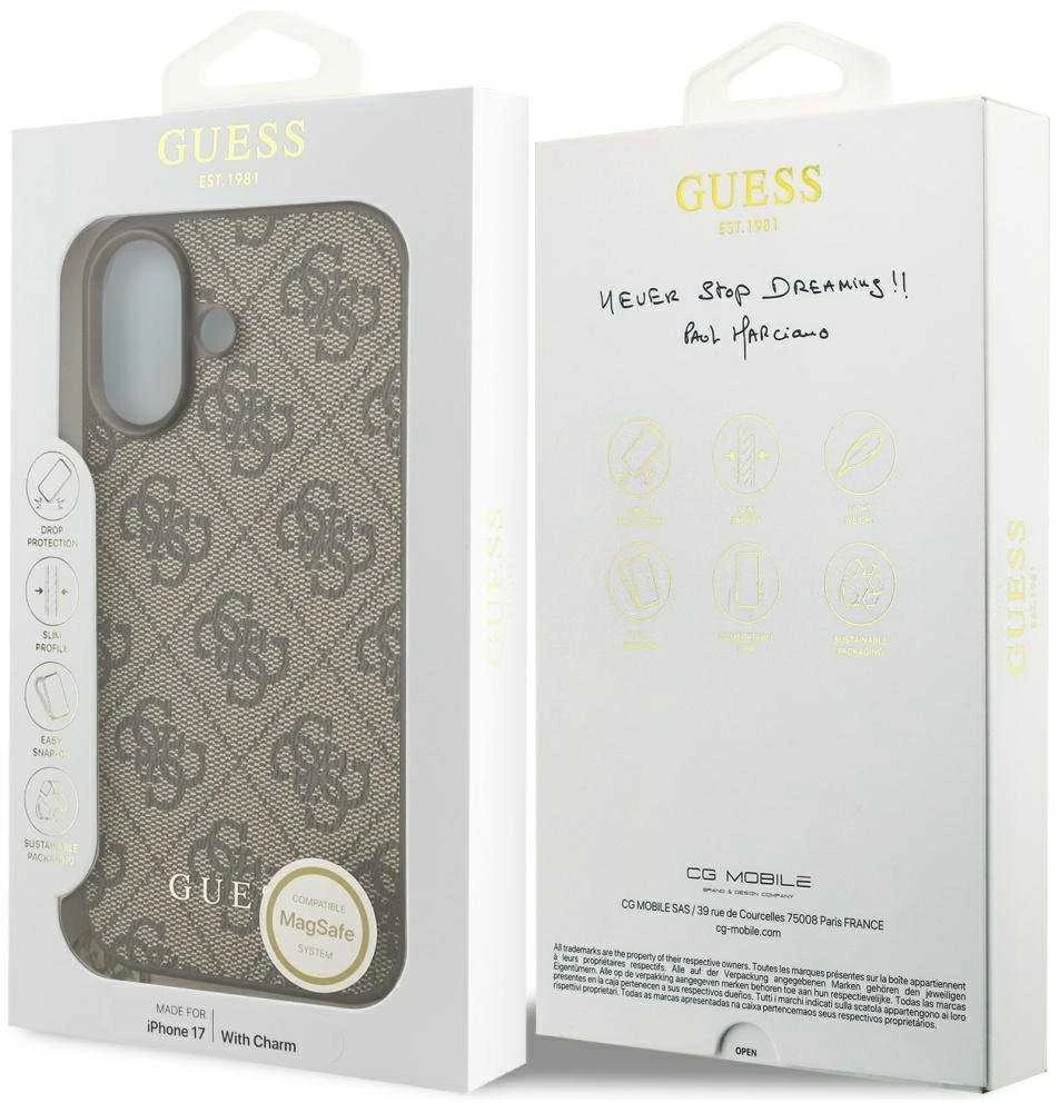 Guess 4G Charm dėklas skirtas Apple iPhone 17 Tone on Tone rudos spalvos