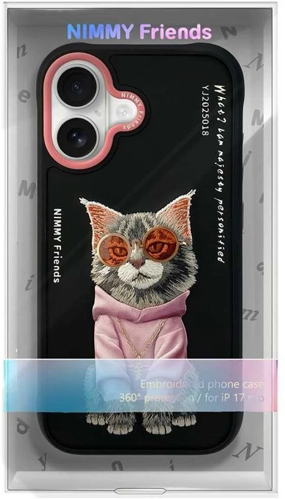 „Nimmy Glasses“ „Cool Cat“ dėklas, skirtas „iPhone 17“ – juodas