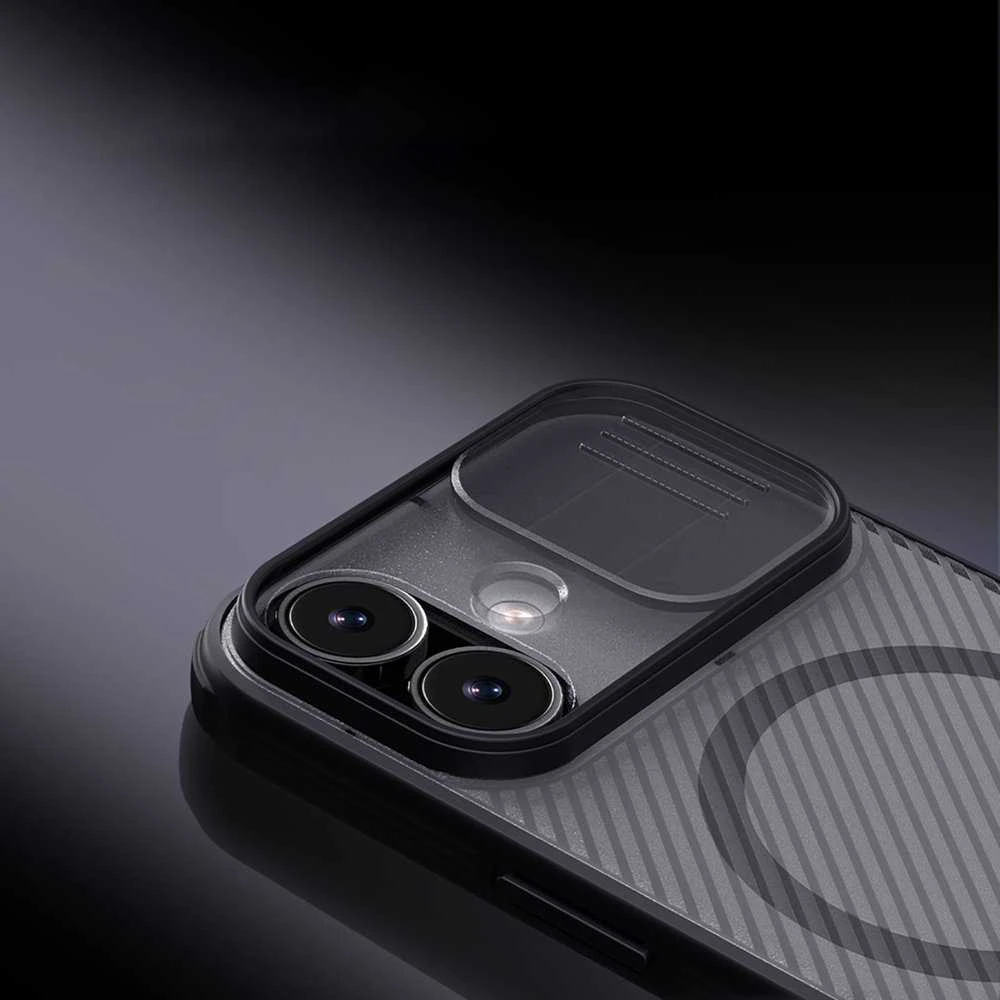 Nillkin CamShield PRO Magnetic Hard dėklas skirtas Apple iPhone 17 skaidrus juodos spalvos