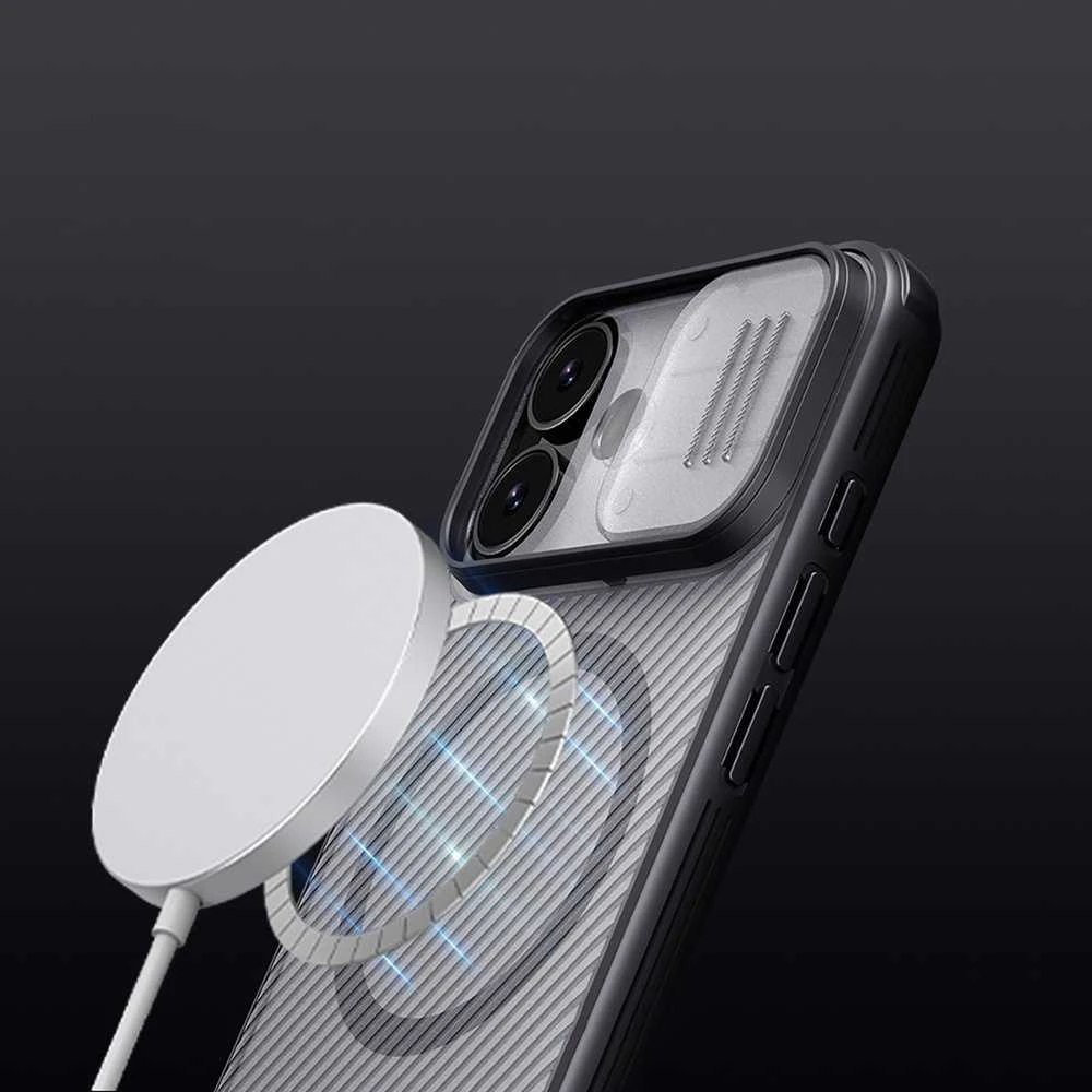 Nillkin CamShield PRO Magnetic Hard dėklas skirtas Apple iPhone 17 skaidrus juodos spalvos