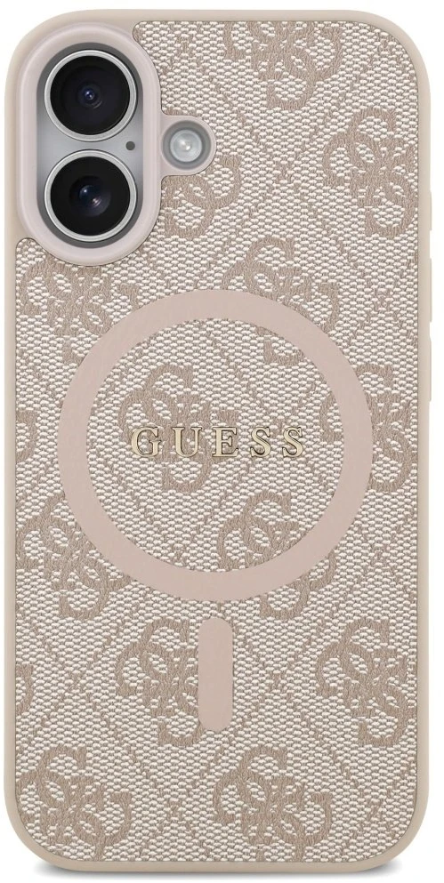 Guess PU Leather 4G Colored Ring MagSafe dėklas skirtas Apple iPhone 17 Rožinė
