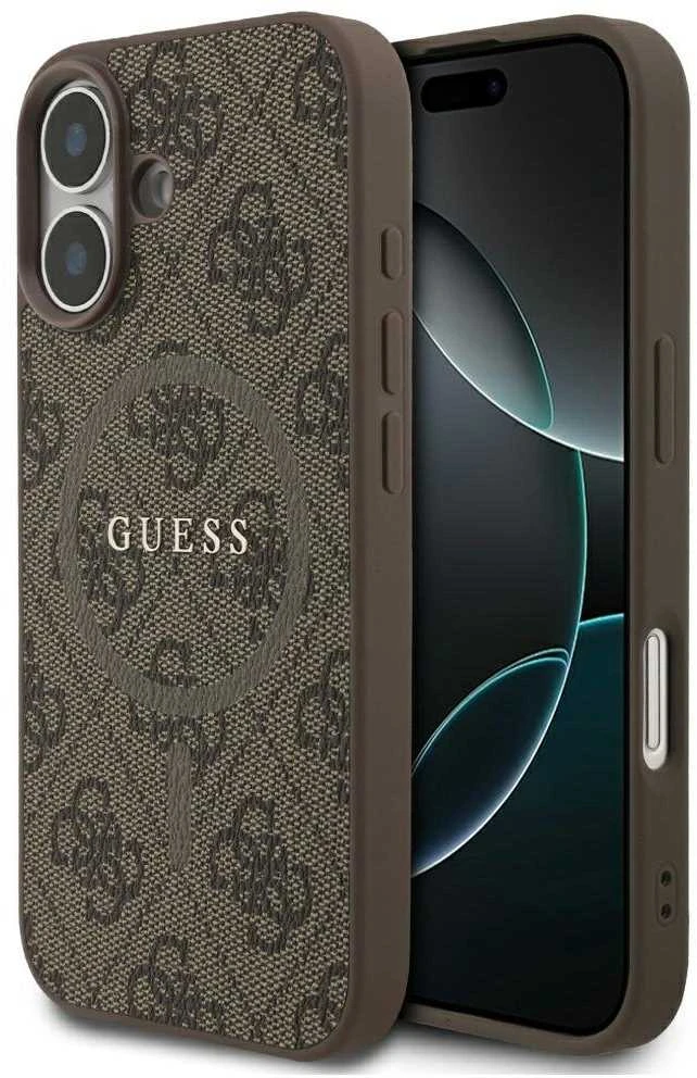 GUESS dėklas, skirtas IPHONE 17, suderinamas su „MagSafe GUHMP17SG4GFRW“ (PU 4G Ring Classic Logo), rudas