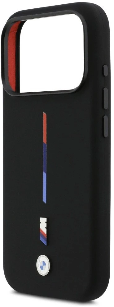 BMW M Silicon Tricolor Line MagSafe dėklas skirtas Apple iPhone 17 Pro juodos spalvos