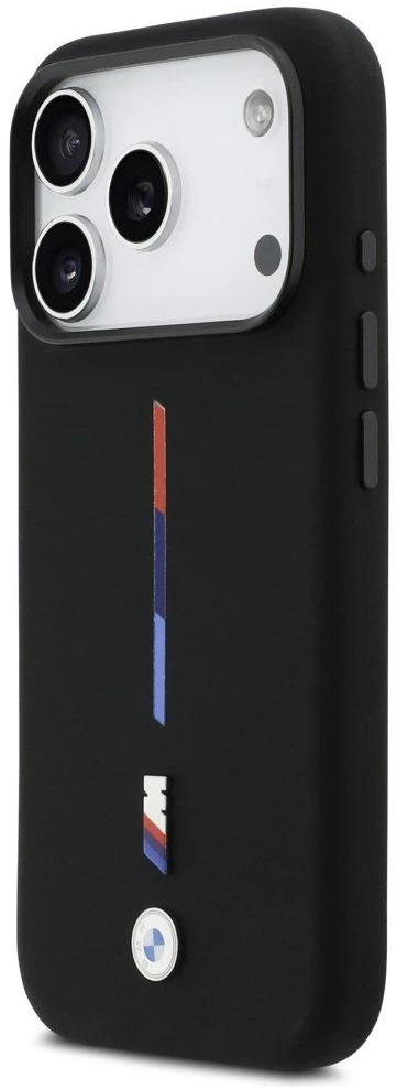 BMW M Silicon Tricolor Line MagSafe dėklas skirtas Apple iPhone 17 Pro juodos spalvos