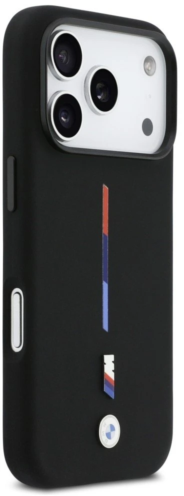 BMW M Silicon Tricolor Line MagSafe dėklas skirtas Apple iPhone 17 Pro juodos spalvos