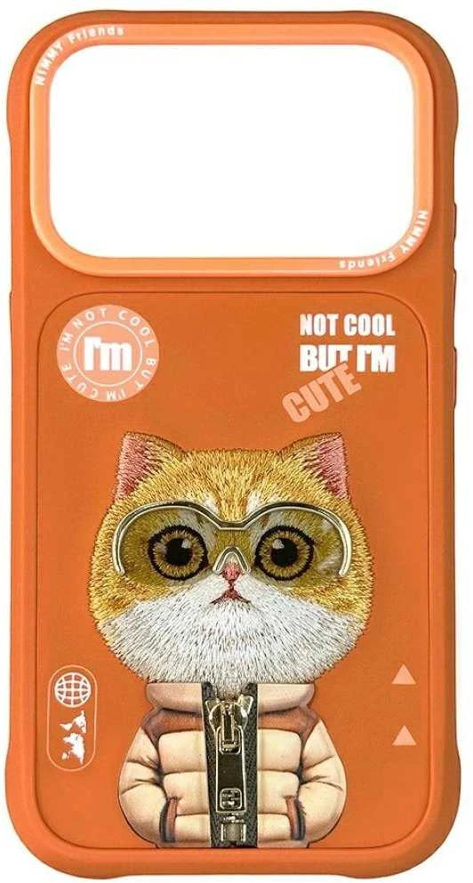 „Nimmy Cool&Cute 2.0“ katės dėklas, skirtas „iPhone 17 Pro“ – oranžinis