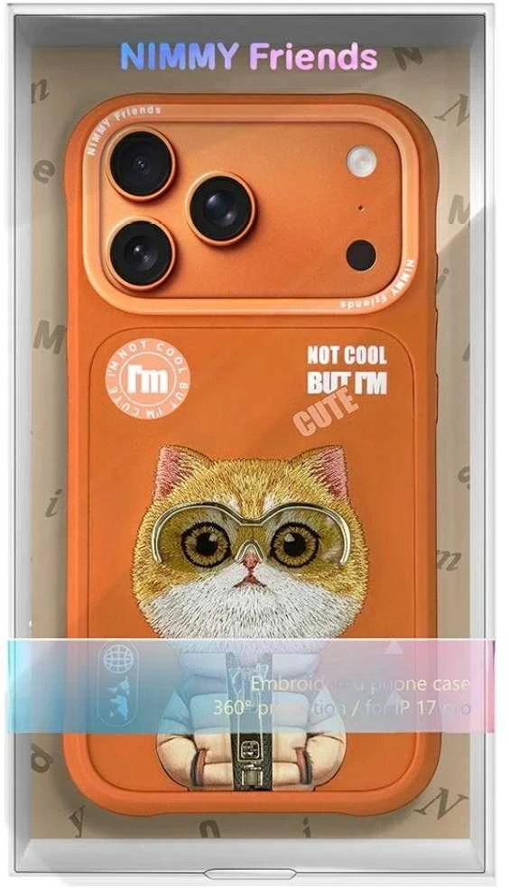 „Nimmy Cool&Cute 2.0“ katės dėklas, skirtas „iPhone 17 Pro“ – oranžinis