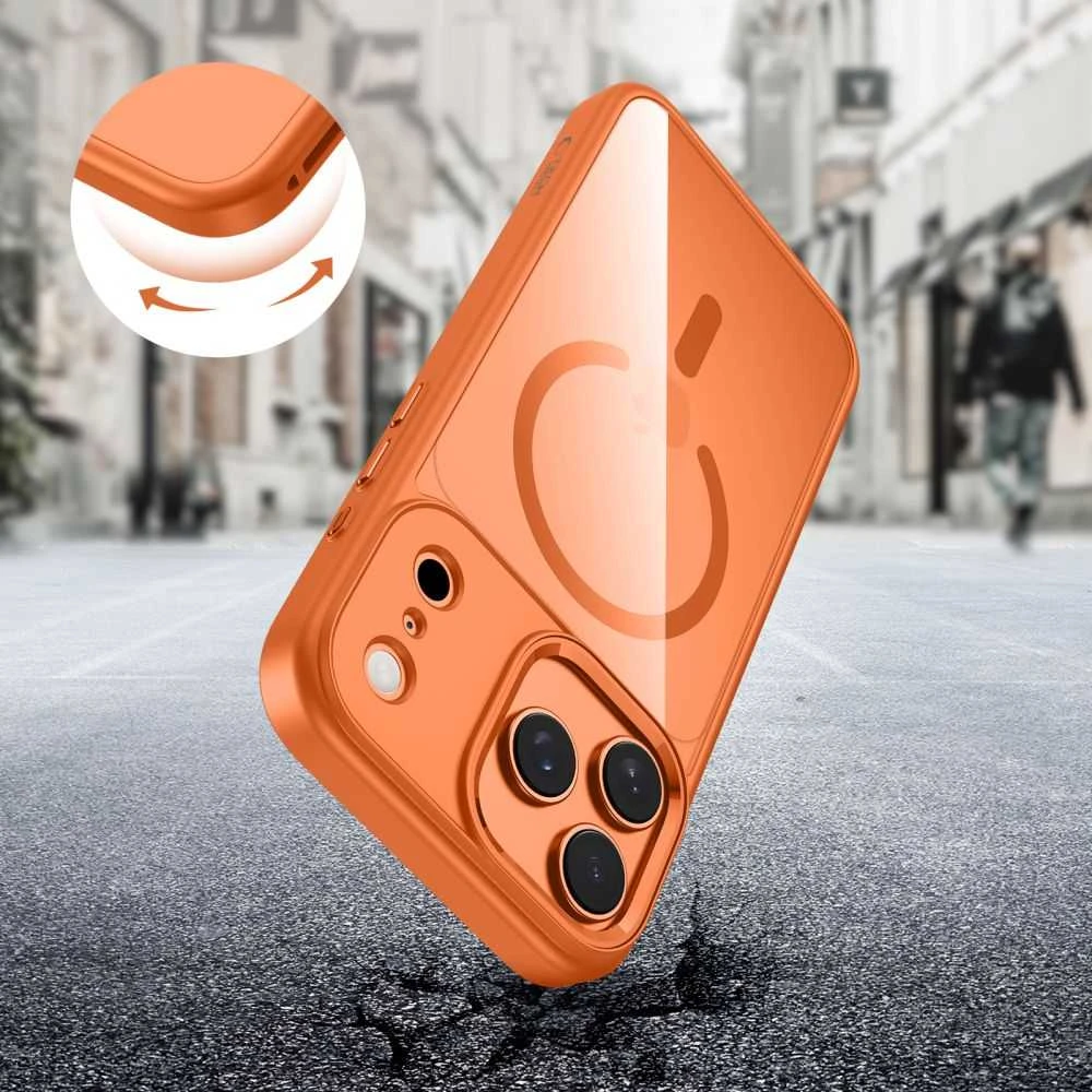 „Tech-Protect MagMat MagSafe“ dėklas, skirtas „iPhone 17 Pro“ – permatomas oranžinis