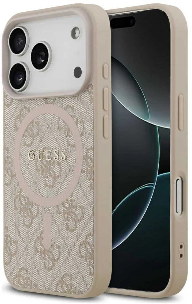 Guess PU Leather 4G Colored Ring MagSafe dėklas skirtas Apple iPhone 17 Pro Rožinė