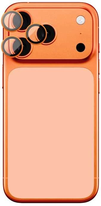 „AmazingThing“ lęšių stiklas, skirtas „iPhone 17 Pro“ / „Pro Max“ – su oranžiniu rėmeliu