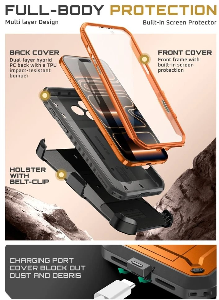 iPhone 17 Pro Max dėklas oranžinis Supcase