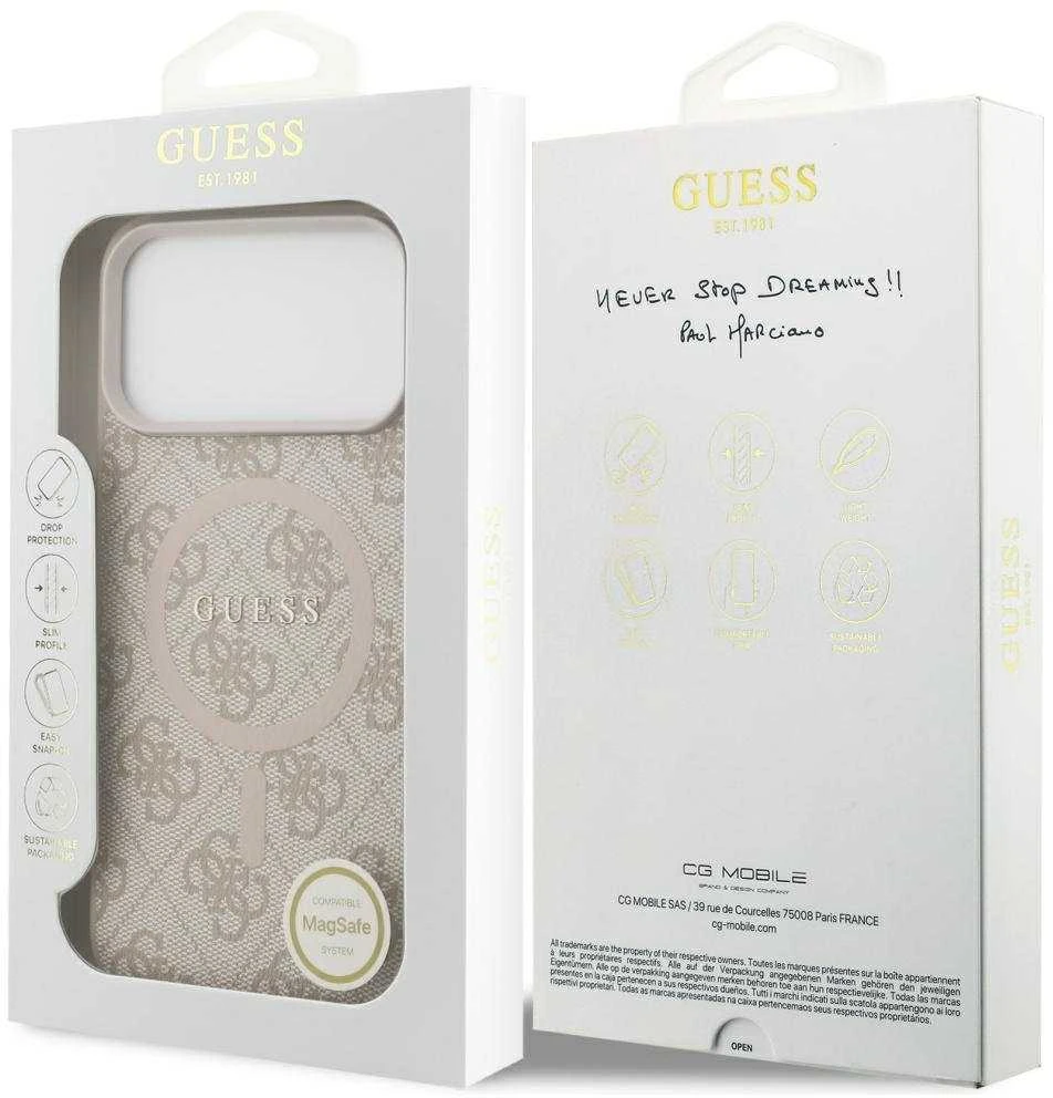 Guess PU Leather 4G Colored Ring MagSafe dėklas skirtas Apple iPhone 17 Pro Max Rožinė