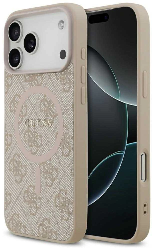 Guess PU Leather 4G Colored Ring MagSafe dėklas skirtas Apple iPhone 17 Pro Max Rožinė
