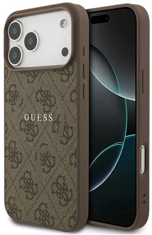 GUESS dėklas, skirtas IPHONE 17 Pro Max, suderinamas su MagSafe GUHMP17XG4GFRW (PU 4G Ring Classic Logo) rudas