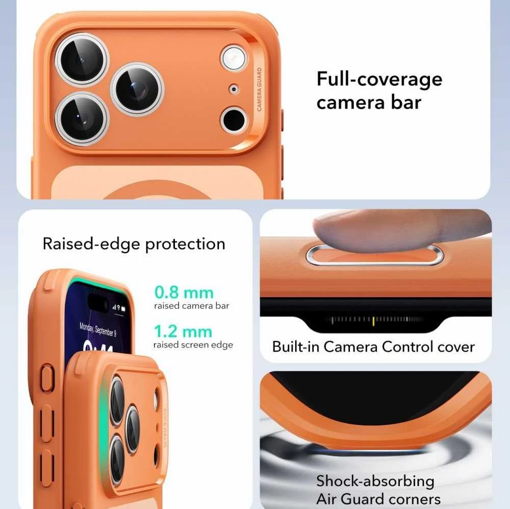 ESR Classic Hybrid MagSafe dėklas, skirtas iPhone 17 Pro Max – skaidrus oranžinis
