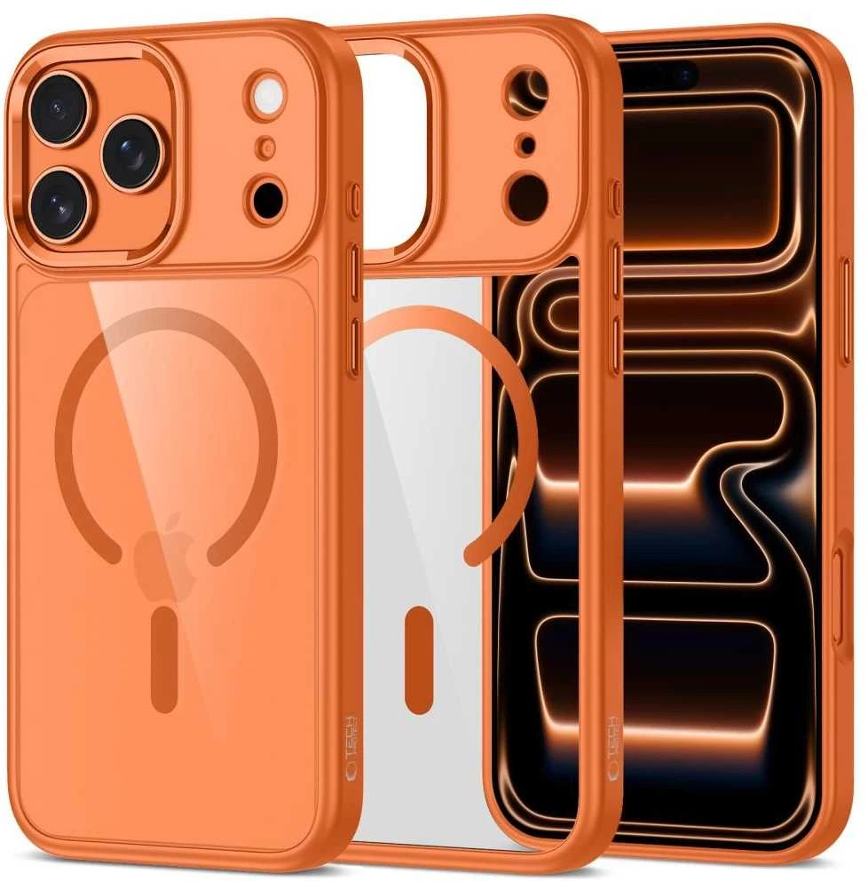„Tech-Protect MagMat MagSafe“ dėklas, skirtas „iPhone 17 Pro Max“ – permatomas oranžinis