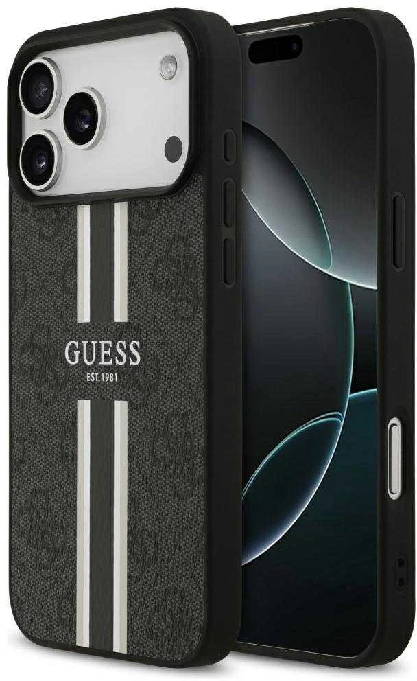 GUESS dėklas, skirtas IPHONE 17 Pro Max, suderinamas su MagSafe GUHMP17XP4RPSK (4G spausdintos juostelės), juodas