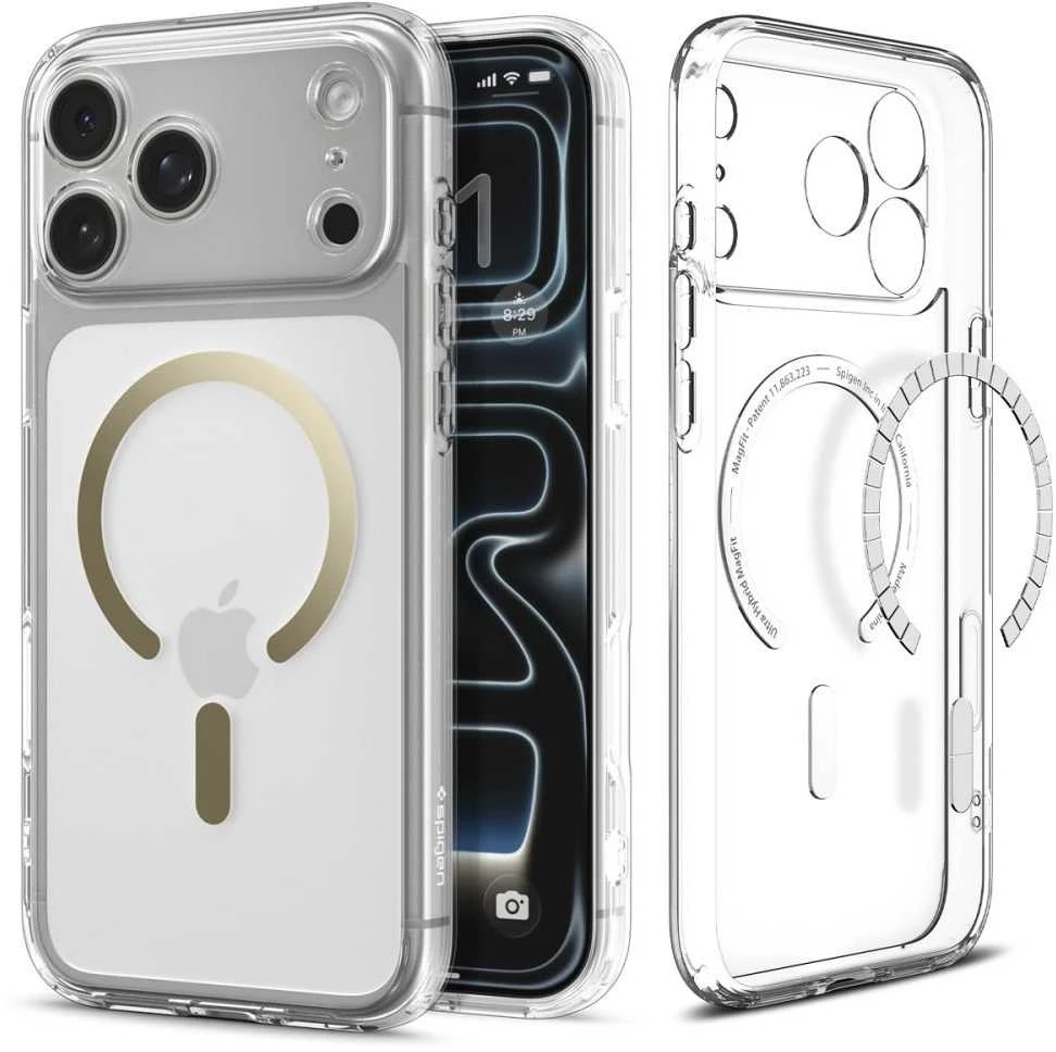 „Spigen Ultra Hybrid MagSafe“, skaidrus auksinis dėklas - iPhone 17 Pro Max
