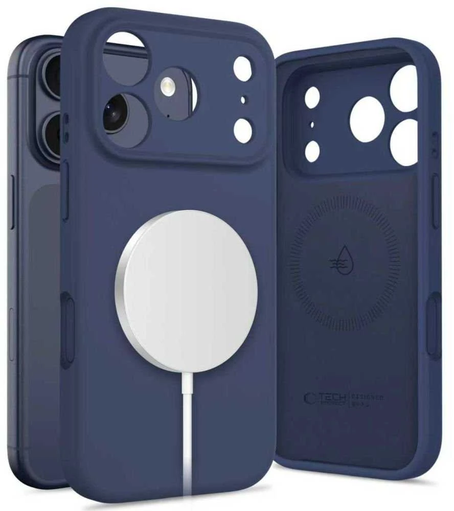 „Tech-Protect“ silikoninis „MagSafe“ dėklas, skirtas „iPhone 17 Pro Max“ – tamsiai mėlynas Mėlyna