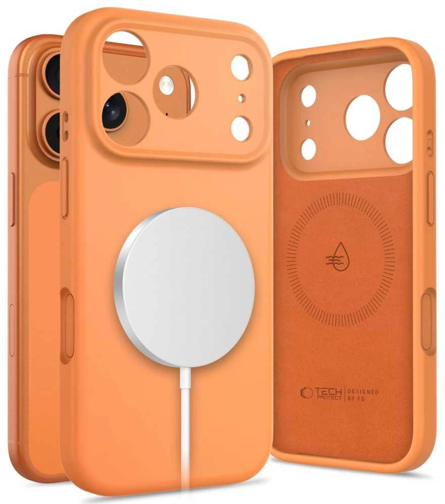 „Tech-Protect“ silikoninis „MagSafe“ dėklas, skirtas „iPhone 17 Pro“ – oranžinis
