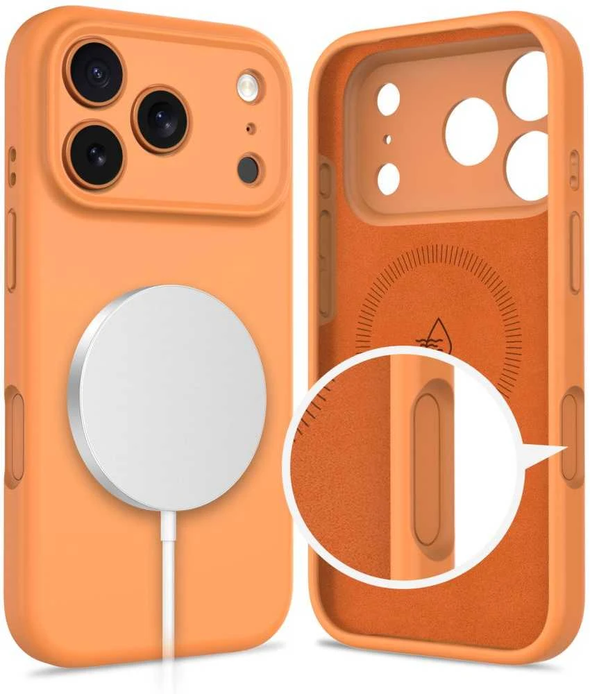 „Tech-Protect“ silikoninis „MagSafe“ dėklas, skirtas „iPhone 17 Pro“ – oranžinis