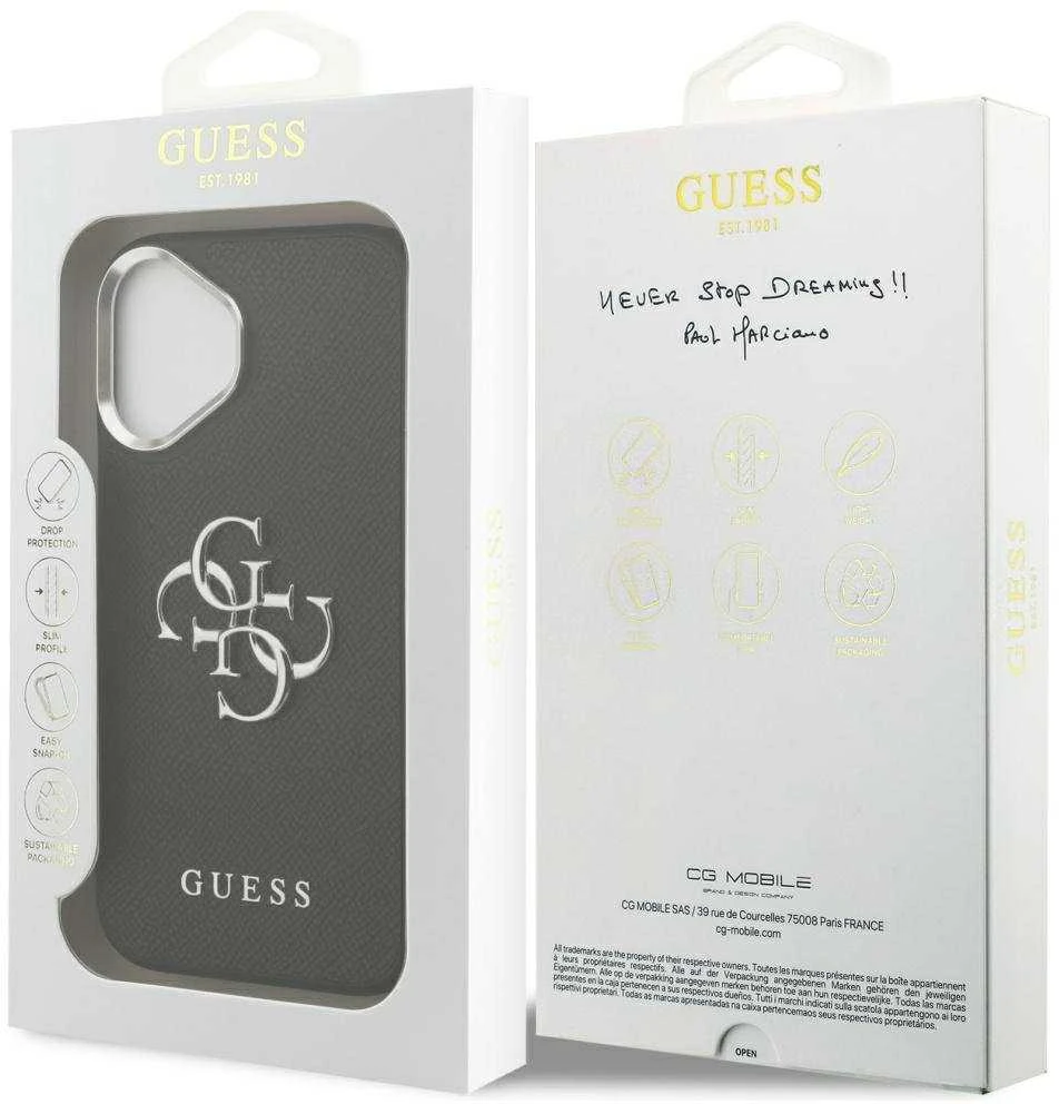 „Guess Grained Big 4G Classic“ logotipo dėklas, skirtas iPhone 17 - juodas
