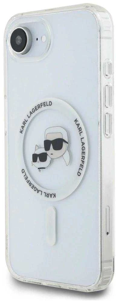 Karl Lagerfeld IML metalinis Karl & Choupette Heads MagSafe iPhone 16e dėklas - Baltas