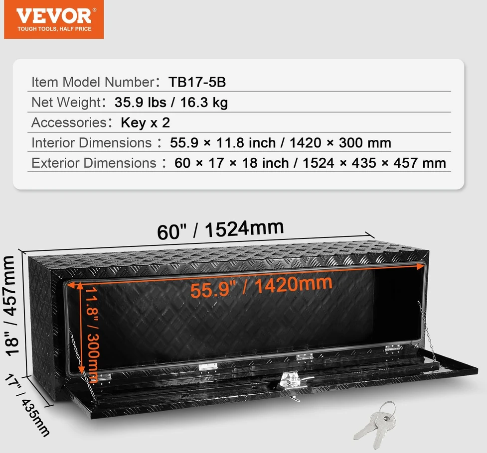 VEVOR Aliumininė sunkvežimio įrankių dėžė 152x43x46 cm