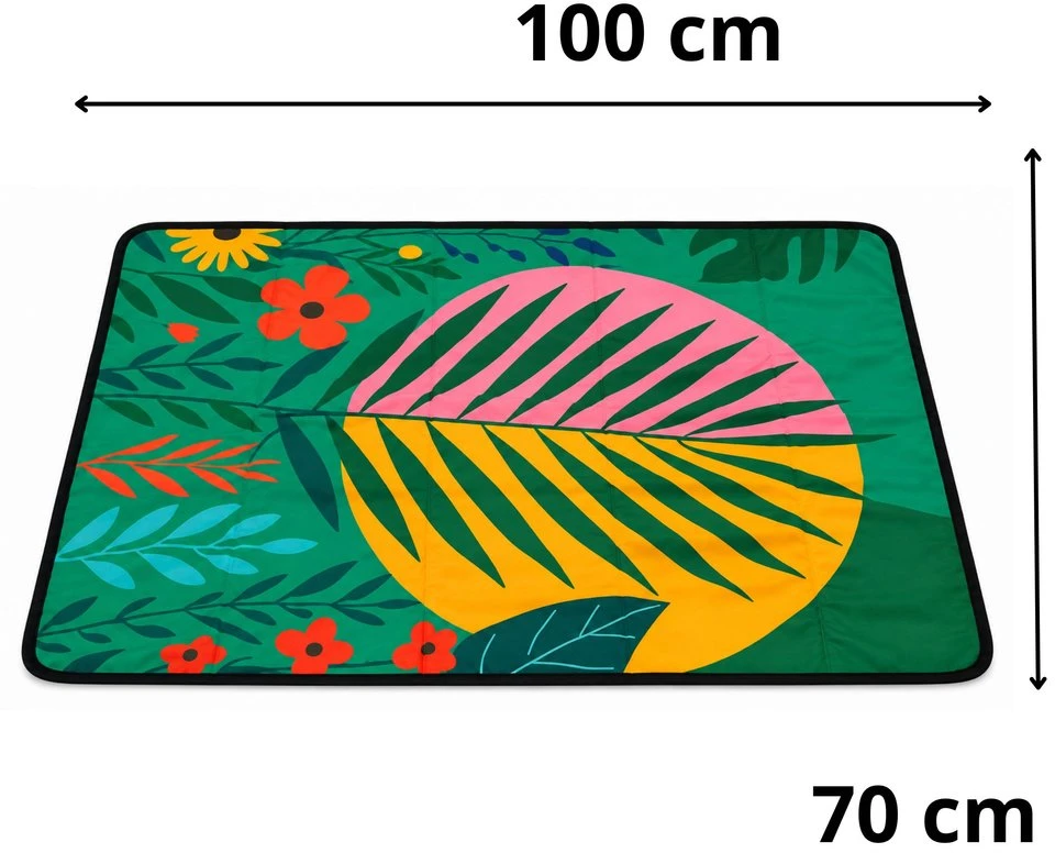 Lean Toys Sulankstomas pikniko kilimėlis su tropiniu raštu, žalias, 100 x 70 cm
