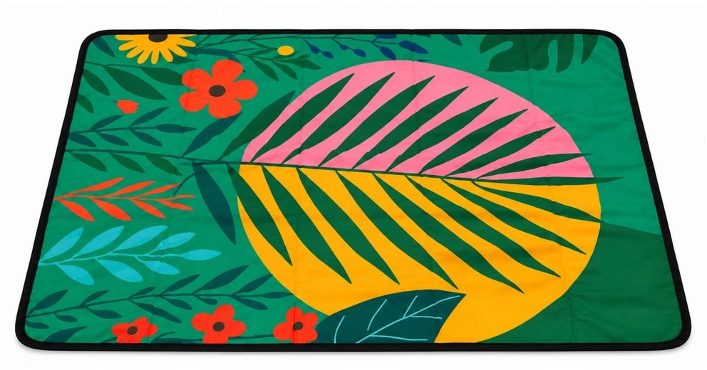 Lean Toys Sulankstomas pikniko kilimėlis su tropiniu raštu, žalias, 100 x 70 cm