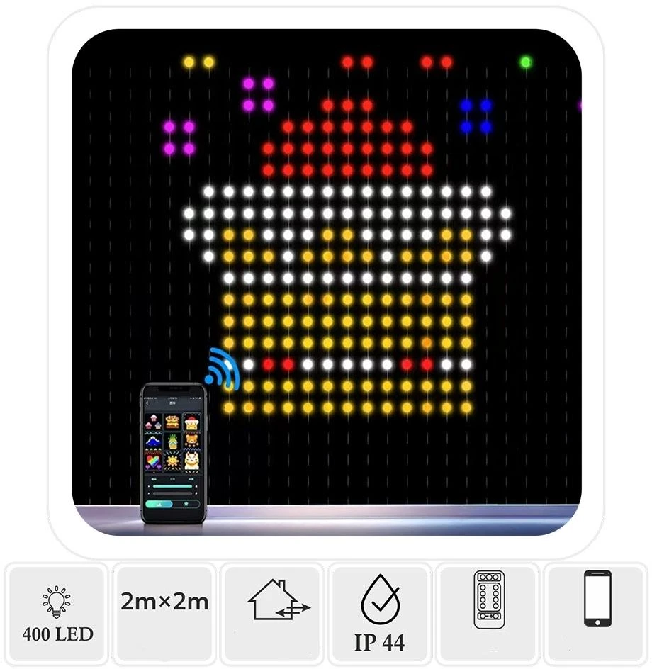 Išmani LED šviesų užuolaida „Smart Curtain“ 400 LED, multispalvė, 2×2 m