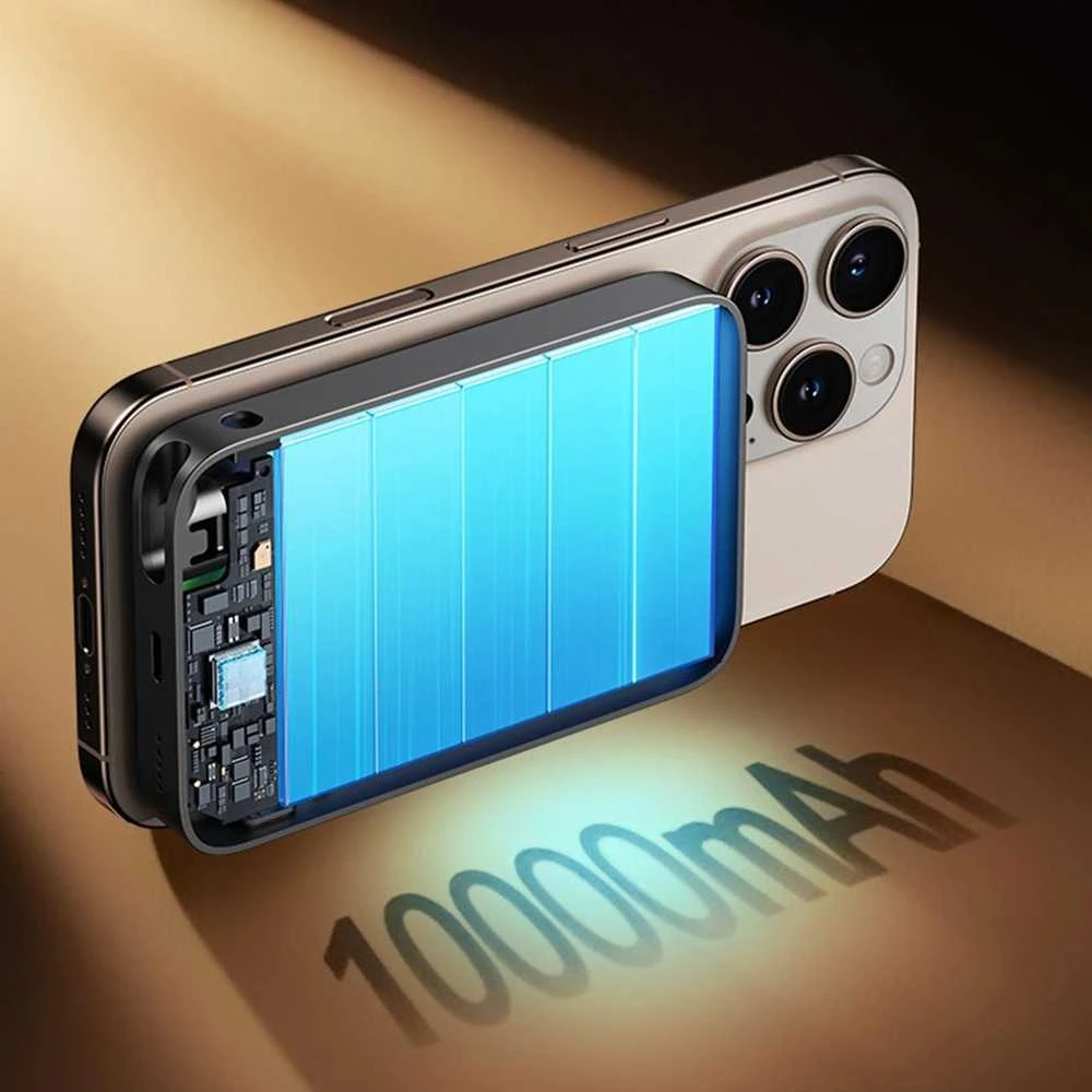 Joyroom JR-PBM02 išorinė baterija 22,5 W 10000 mAh 3in1 magnetinė indukcinė suderinama su „MagSafe“ su įmontuotu laidu – juodos spalvos