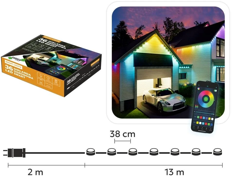 Išmanioji LED girlianda „SMART LIGHTS“ 36 LED, 13 m, multicolor, IP65