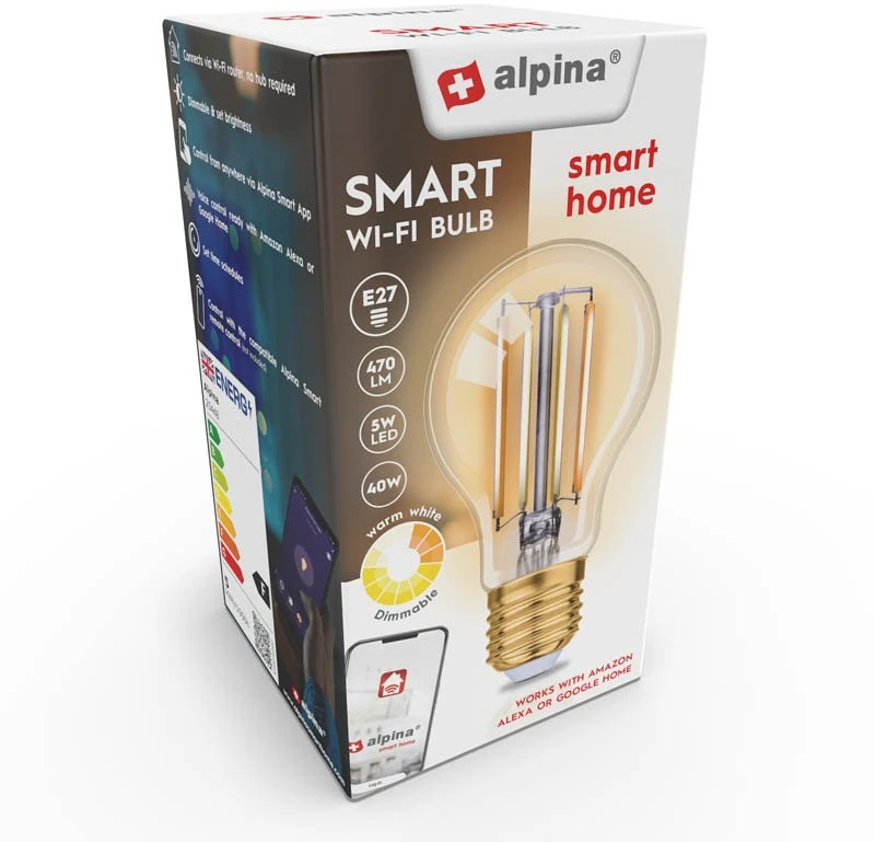 Alpina - Smart Wi-Fi bulb, E27 socket, power 4.9 W, warm baltas