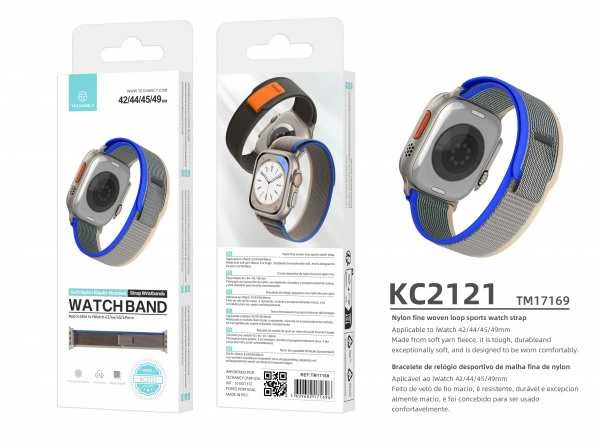Išmaniojo Laikrodžio Apyrankė Nylon 42/44/45/49mm Pilka/Mėlyna