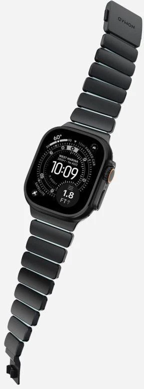 Nomad Stratos dirželis, juodo titano, švytinti ledinė mėlyna, FKM, Apple Watch 45/46/49 mm